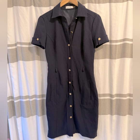 Beautiful Calvin Klein navy blue button down dress - Picture 1 of 7